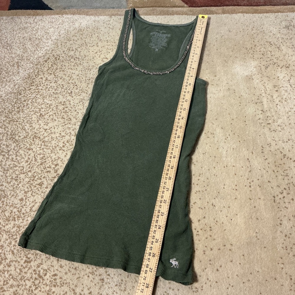 Y2K Abercrombie & Fitch Green Ribbed Beaded Scoop‎ Neck Tank Top Womens M - Picture 2 of 6